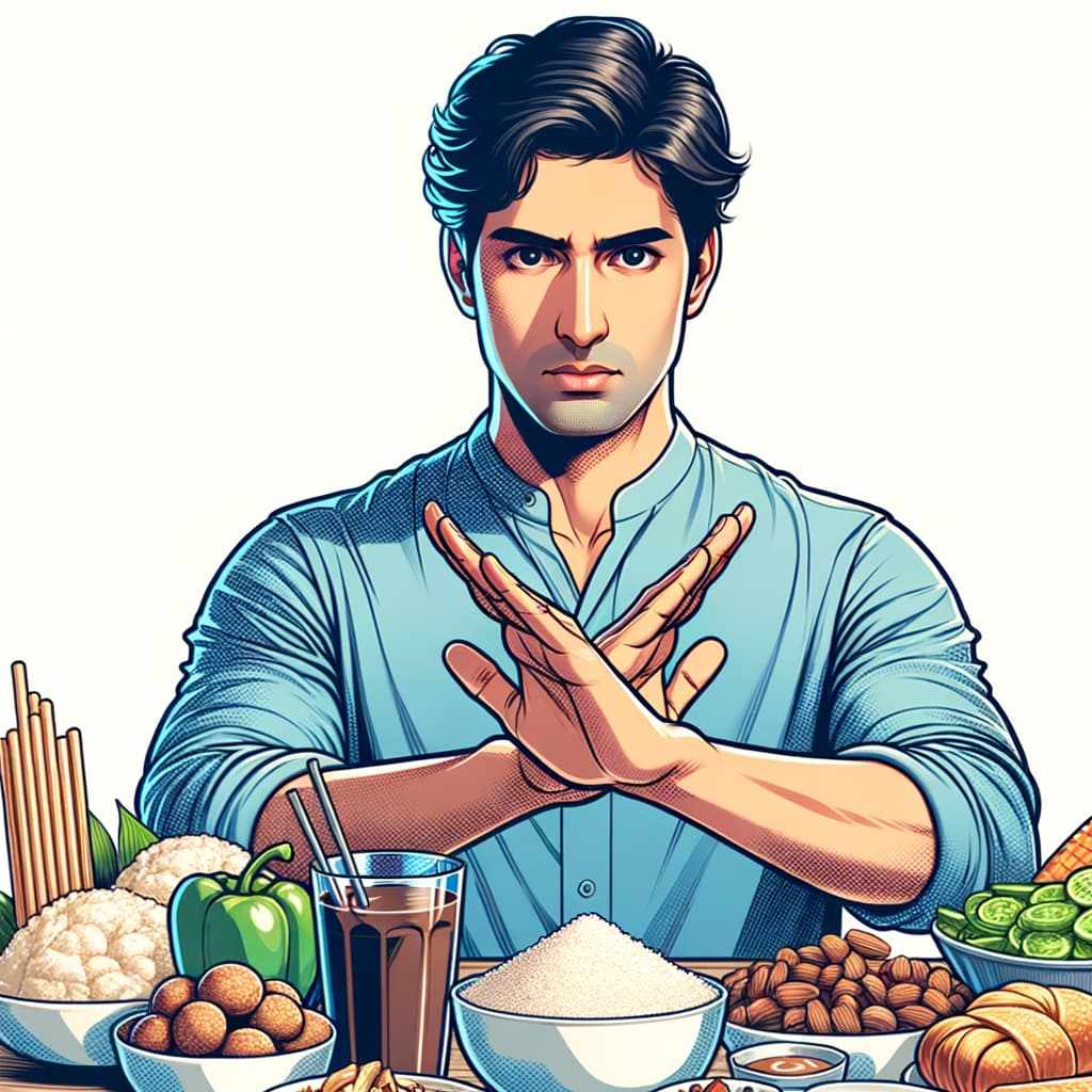 man saying no to food